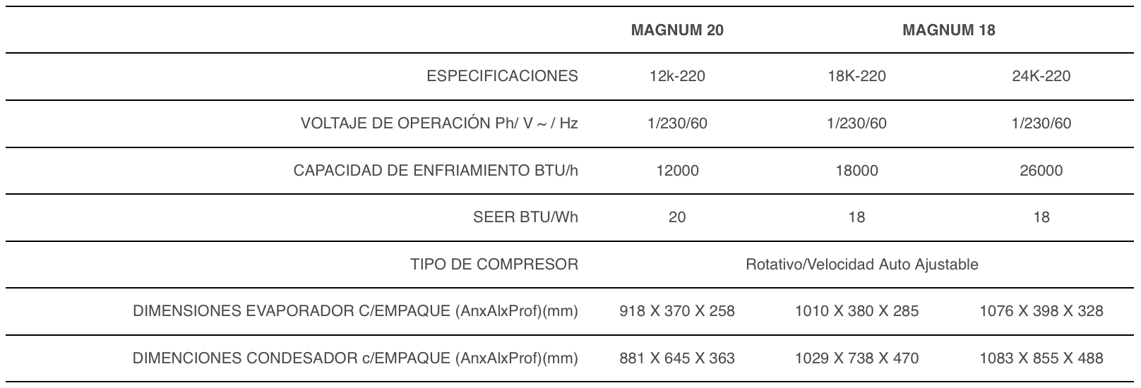 Minisplit Mirage Magnum 20